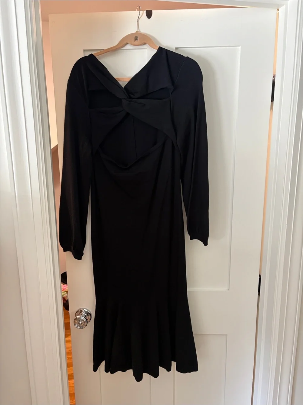 J. Crew Black Long-Sleeve V-Neck Knit Midi Dress